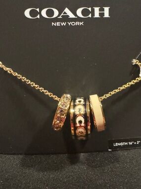 COACH HTF Gold Toned Charm Necklace with Coach Dust Bag